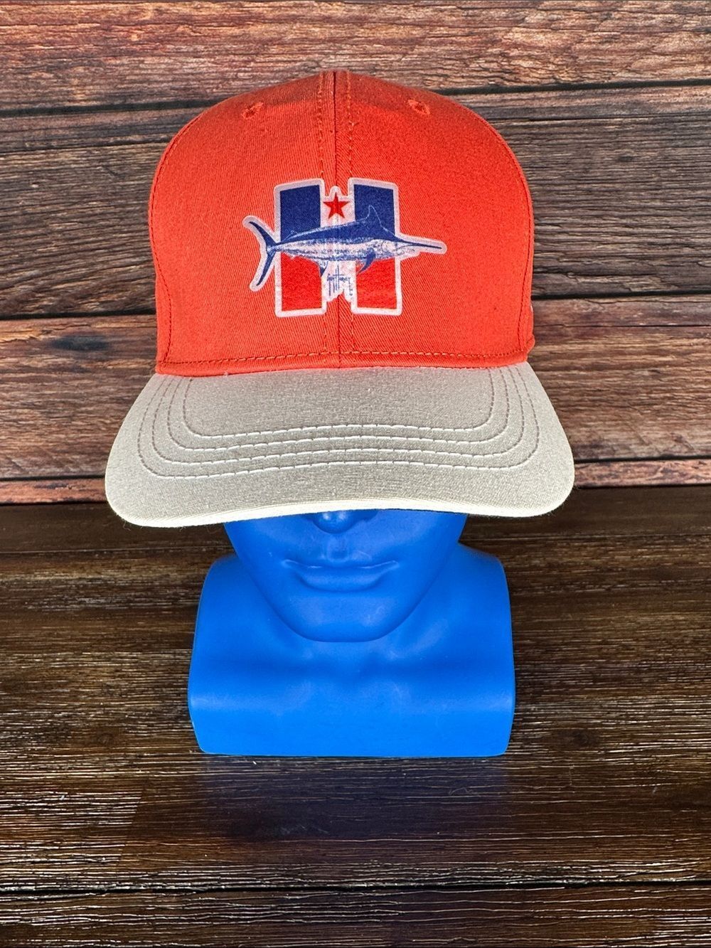 NWT! Guy Harvey Orange Snapback Cap with White Curved Brim and Embroidered Patch
